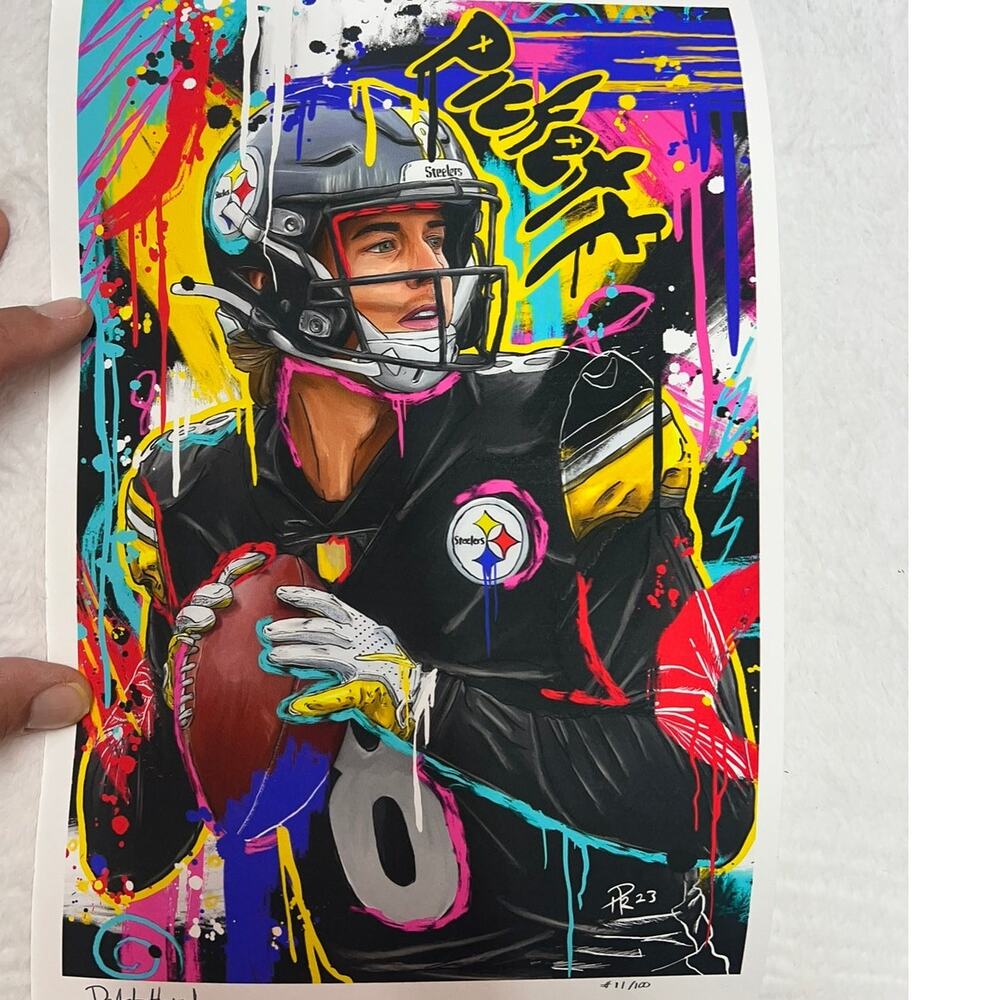 Pitt Steeler Kenny Pickett Lithograph Multicolored Signed & # DeAnte Howard 8x10